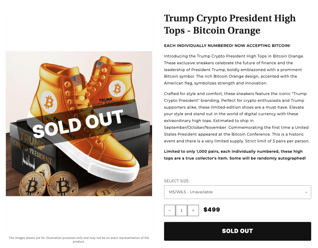 Os tênis criptográficos oficiais de edição limitada de Trump já estão sendo vendidos por até US$ 2.500 o par no eBay